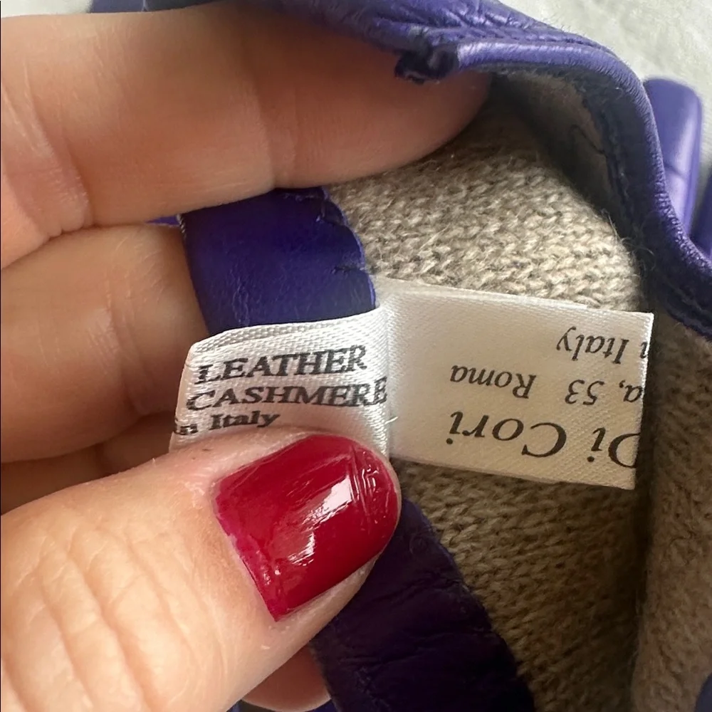 Purple Leather Gloves handmade in rome cashmere lined 7.5